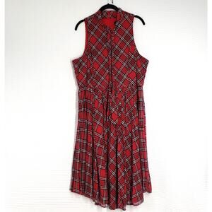 Torrid Retro Chic Midi Dress Womens 14 Red Plaid Tartan Sleeveless Goth Punk Bow